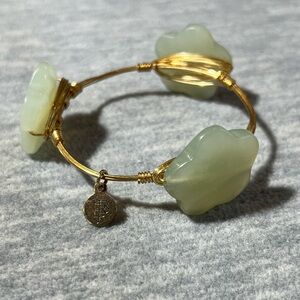Bourbon and Bowties Gold Green Wire Wrapped Bracelet Natural Stone Floral Shaped